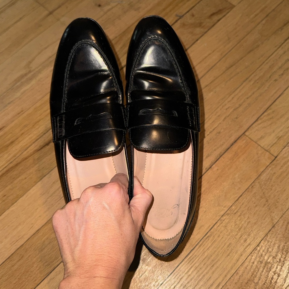 J. Crew Academy Italian Leather Classic Penny Loafers Slip-On Black J8501 - Picture 4 of 6